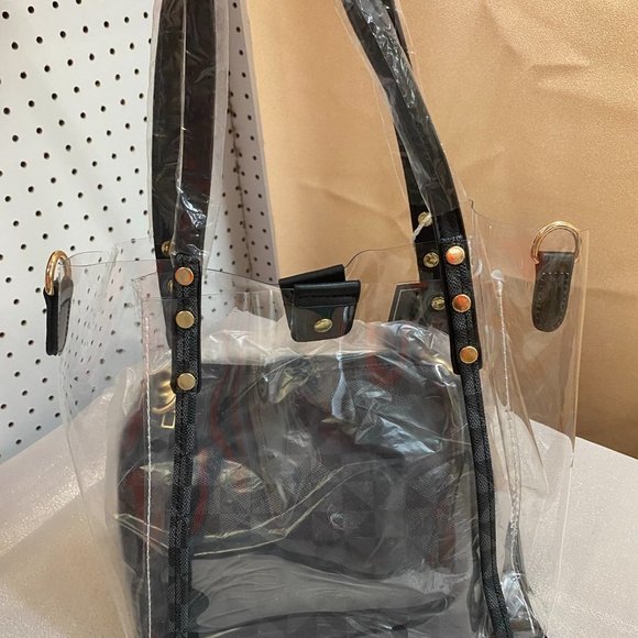 New!!! Monogram See-Through 3-in-1 Satchel Set- Black - Picture 2 of 7